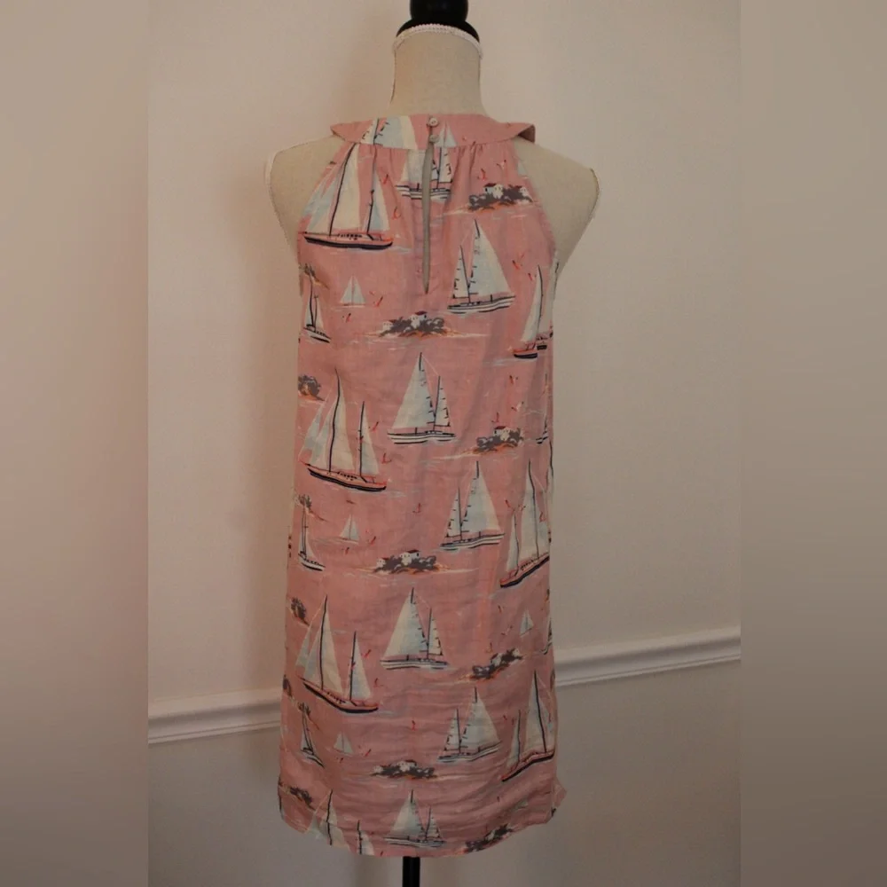 St. Tropez 100% Linen Pink White Sailboat Print Sleeveless Dress XS - Picture 6 of 14